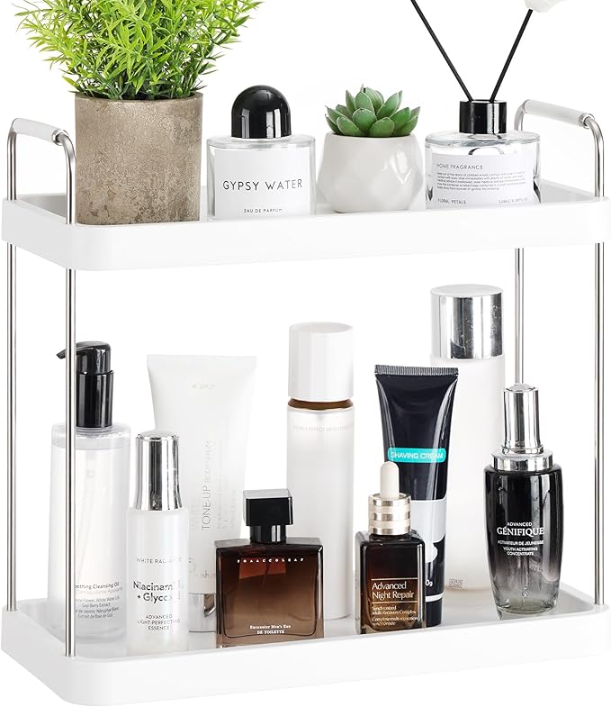 Vtopmart 2-Tier Bathroom Countertop Organizer, Vanity Dresser Counter Tray Shelf for Skincare, Perfume, Makeup, Silver