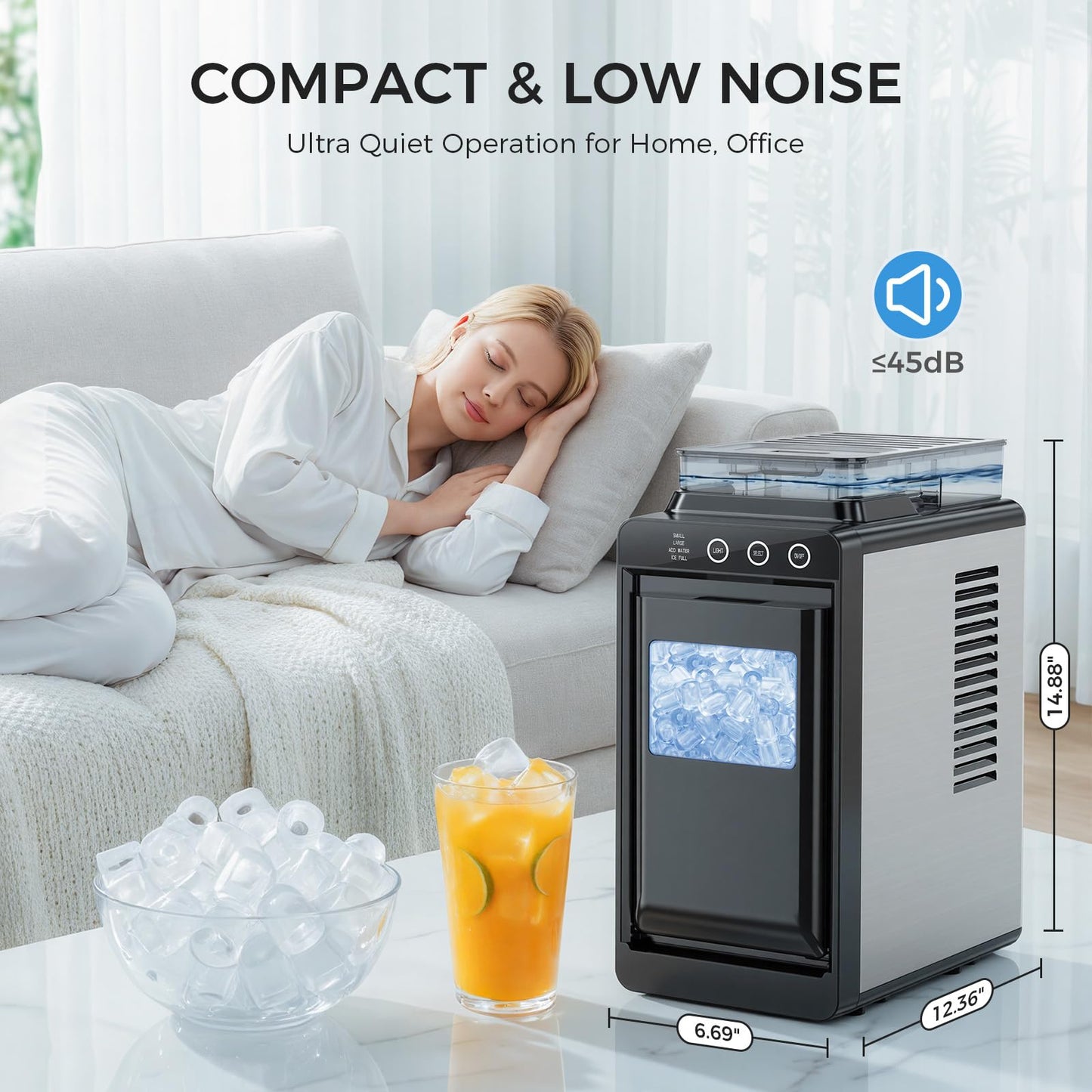 COWSAR Ice Maker Countertop, Portable Ice Machine with External Water Tank, 8 Cubes in 6 Mins, 26 lbs/24Hrs, Self-Cleaning Quiet Compact Commercial Ice Makers for Home, RV, Camping, Black