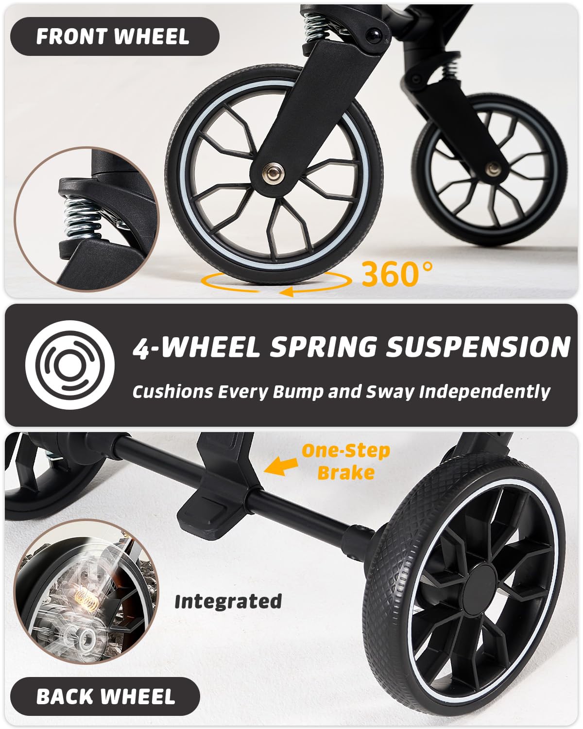 797Audio Dog Stroller for Small Medium Dogs,Pet Stroller for Cats Puppy Up to 121lbs,Foldable,One Click Folding,4 Wheel Shock Absorption,Adjustable Canopy with Sun Shades,Removable Washable Pad(Black)