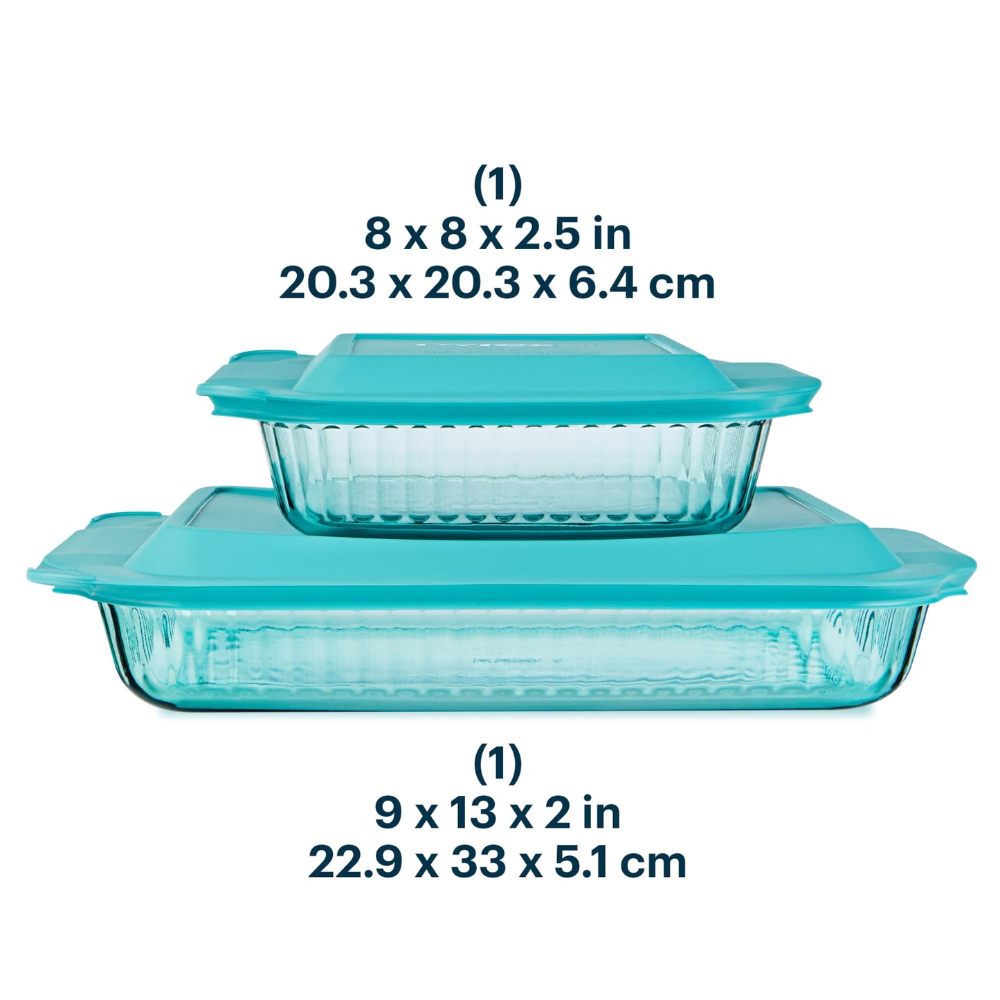 Pyrex Colors Tinted (2-Pack, Full Set) Tinted Glass Baking Dish with BPA-Free Lid, Oblong Bakeware Glass Pan For Casserole & Lasagna, Dishwasher, Freezer, Microwave and Pre-Heated Oven Safe, Aqua