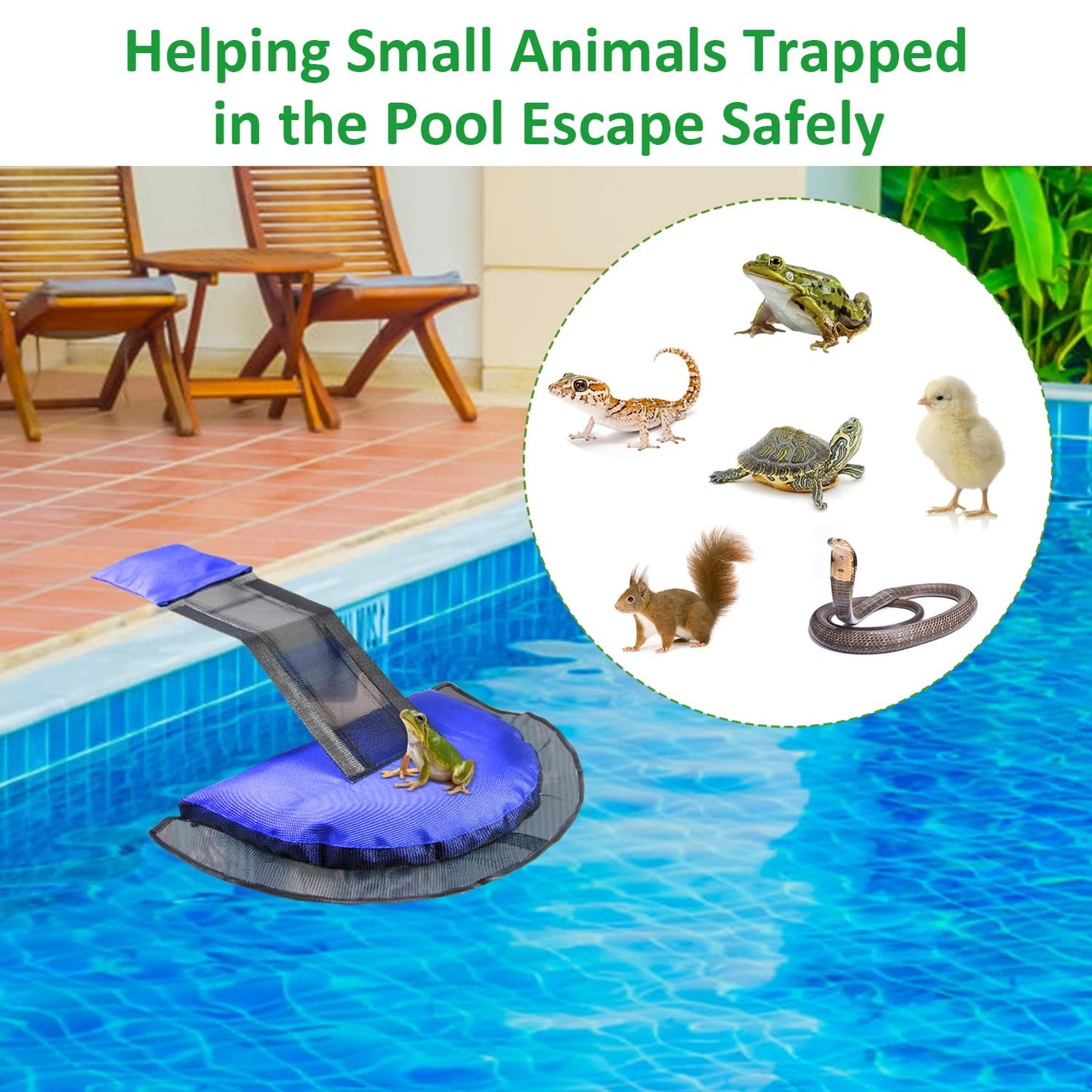 Fabflame 2 Pack Animal Saving Escape Ramp for Pools and Spas, Frog and Animals Saver for the Pool, Critter Escape Device for Small Animals Entering the Pool, Floating Ramp Rescues (2, Dark Blue)