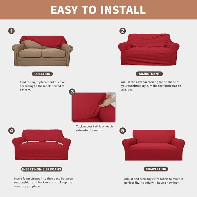 Easy-Going 100% Waterproof Couch Cover, Dual Waterproof Sofa Cover, Stretch Jacquard Sofa Slipcover, Leakproof Furniture Protector for Kids, Pets, Dog and Cat (Sofa, Christmas Red)