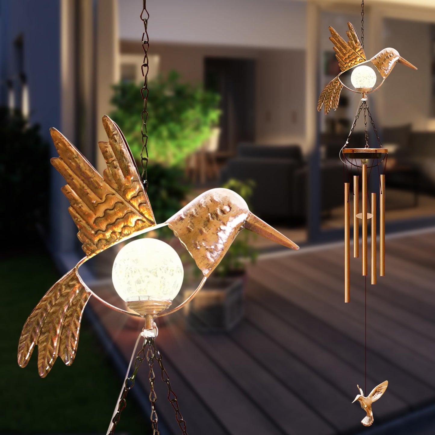 Supdeco Solar Hummingbird Wind Chimes for outside: Melodious Mother's Day Birthday Gifts for Mom Women Grandma Her - Weatherproof Metal Outdoor Decor Easy Hanging for Garden Patio Tree Window Memorial