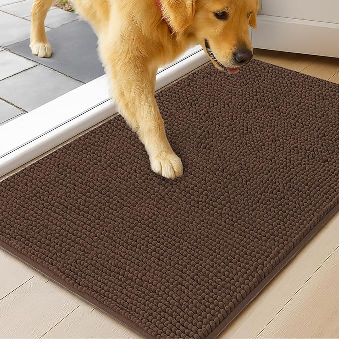MudGuard Mat™ Dog Door Mat for Muddy Paws, Super Absorbent Microfiber, Non-Slip Indoor Mat, Quick Dry Chenille Mud Mat for Dogs & Entryway, Washable, Choco 24" x 60"