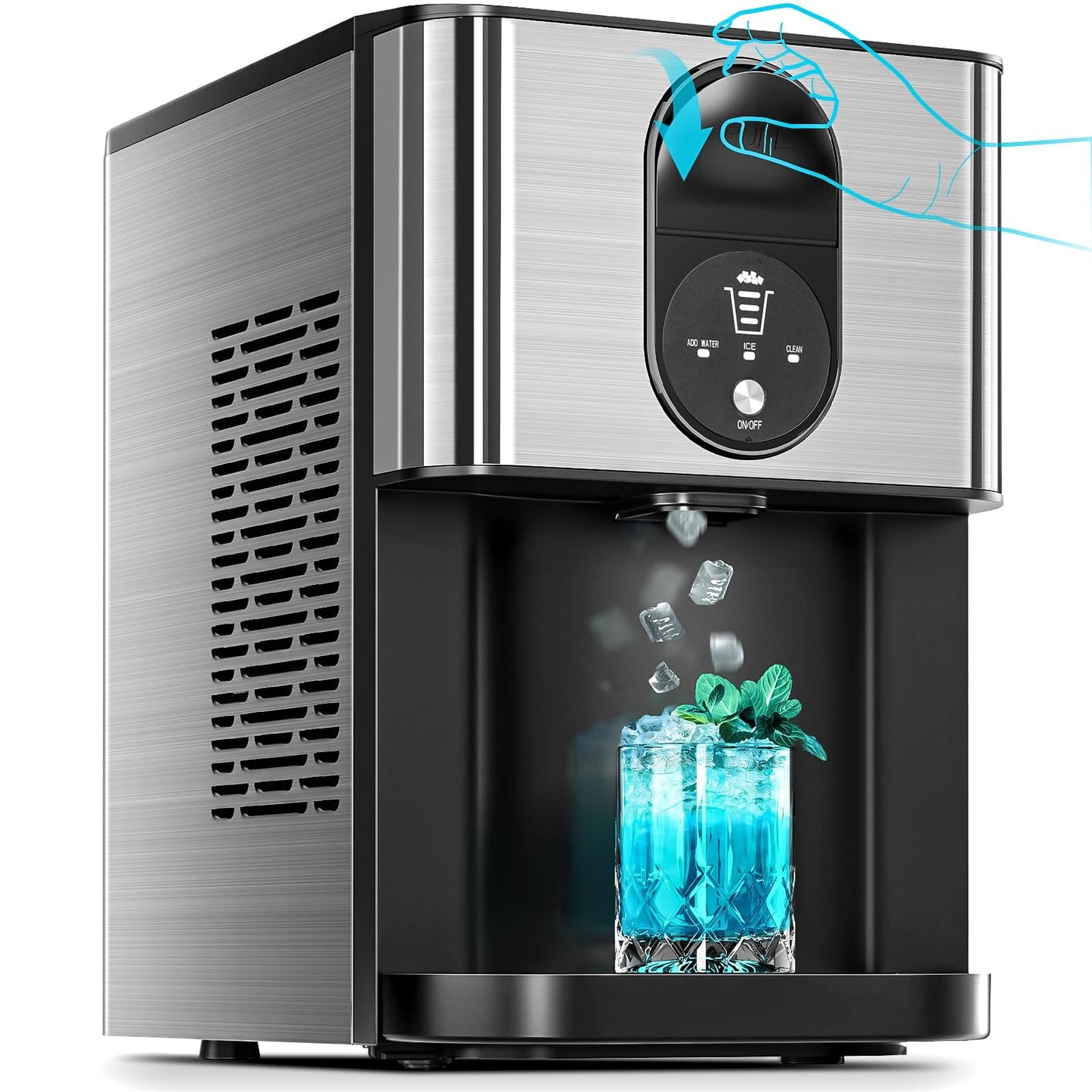 Kismile Countertop Nugget Ice Maker, 44lbs/24H Soft Chewable Pebble Ice Machine with Self-Cleaning and One-Click Operation, Compact Pellet Ice Maker for Home & Kitchen (Silver)