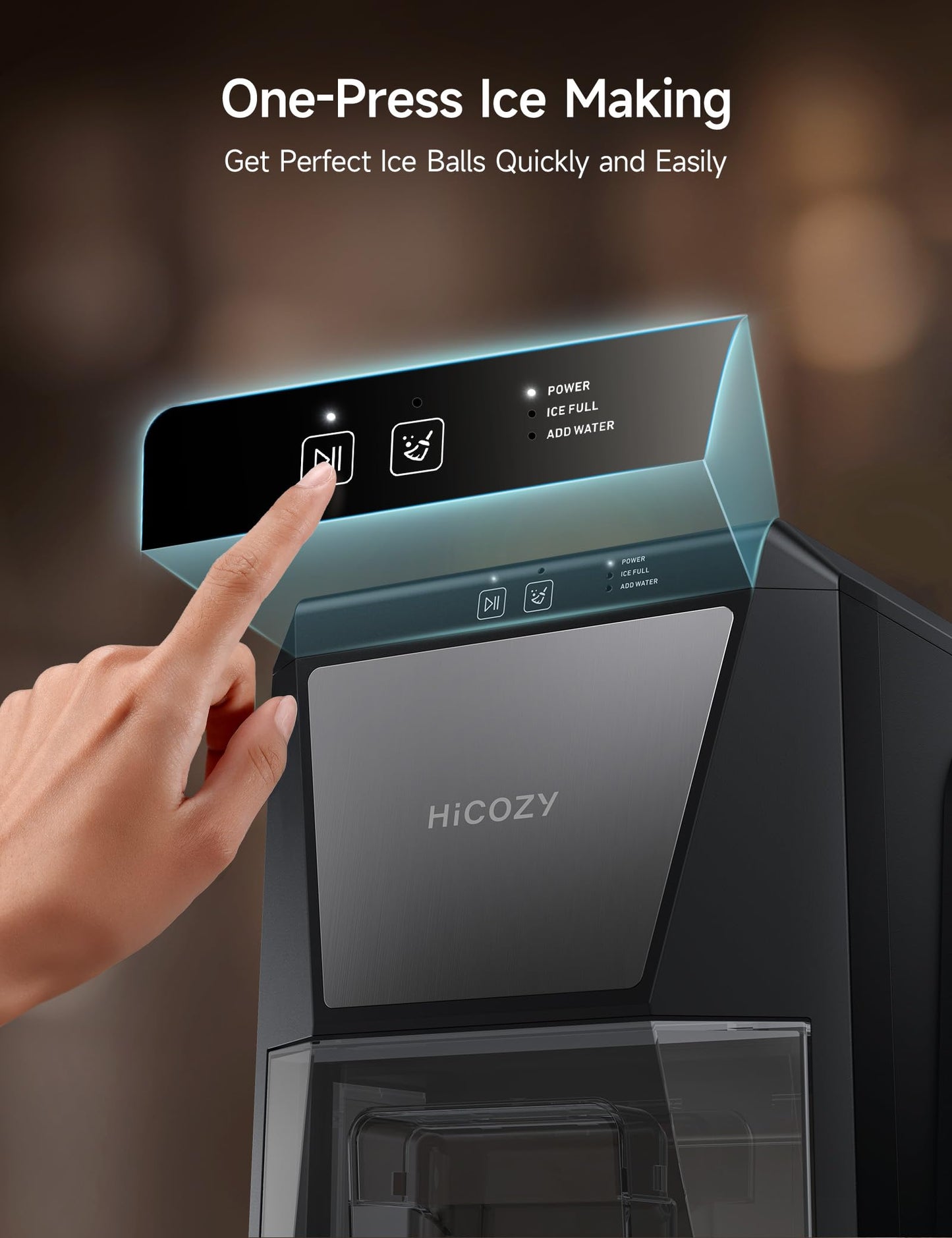 HiCOZY B1 2" Clear Ice Ball Maker Countertop,Sphere Ice Maker with IcyGem Technology, 2 Big Balls in 60Mins,40 pcs/Day, Self-Cleaning Ice Machine with Ice Tong for Cocktails, Whiskey, Mother‘s Gift