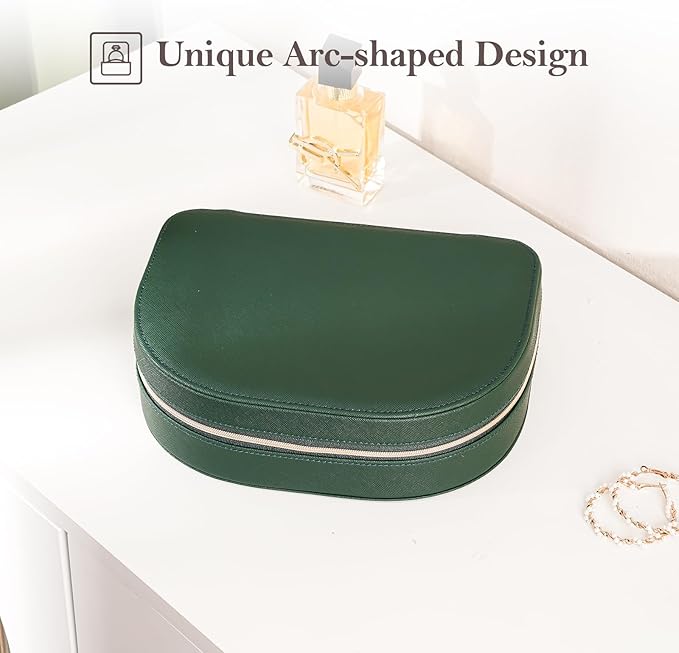 ProCase Travel Size Jewelry Box, Large Portable Seashell-Shaped Jewelry Case, 2 Layer Jewelry Organizer in PU Leather for Women -Emerald