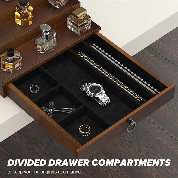 upcessory Cologne Organizer for Men, 5 Tier Black Wood Perfume Organizer with Felt Lining Drawer and Hidden Compartment, Perfume Display Holder, A Gift for Men