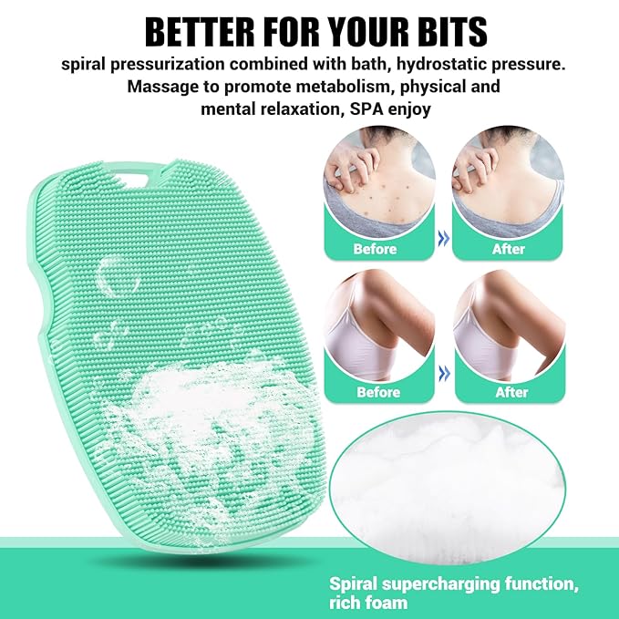Canroom Silicone Body Scrubber - Anti Zinc Infused-Highly Elastic Bristles Exfoliating Body Scrubber for Shower Body,Cellulite Reduction,Blood Circulation - Green