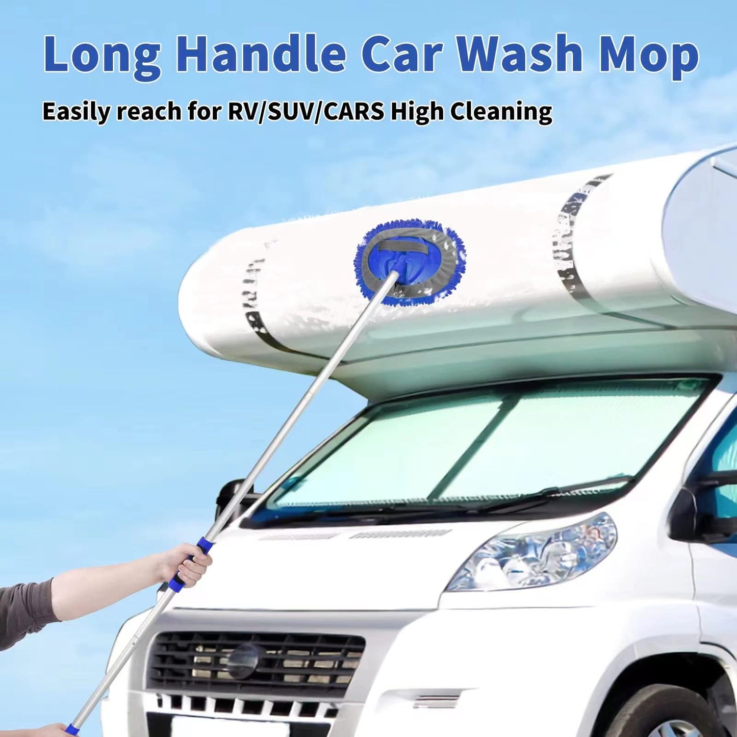 Wontolf 62'' Car Wash Brush With Long Handle - Chenille Microfiber Mop Mitt, Cleaning Kit, Windshield Window Squeegee, Duster, Microfiber Towels, Wheel Tire Brush for Cars, RV, Truck, Boat