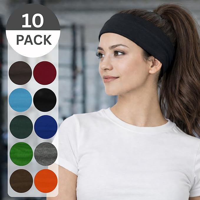 Styla Hair Headbands for Women Stretch Fashion Head Bands 10 Pack Non-Slip Head Wraps Great for Spa, Sports, Yoga, Pilates, Running, Gym Headband, Workouts (Dark)