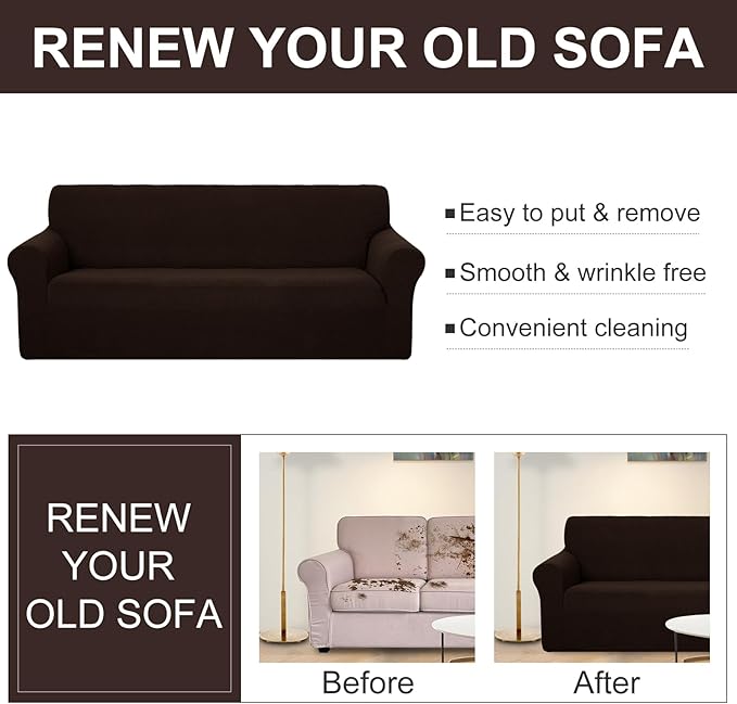U-NICE HOME Stretch Couch Cover Sofa Cover Sofa Slipcover Furniture Protector for 4 Cushion Couch Sofa Pet Friendly(Oversized Sofa, Chocolate)