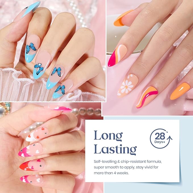 Beetles Gel Nail Polish Set - 20 Pcs Neon Nail Gel Polish Set Soak Off Uv LED Gold Sliver Glitter Nail Polish Kit Blue Pink Black White Uv for Nail Art Salon Valentines Gift for Women