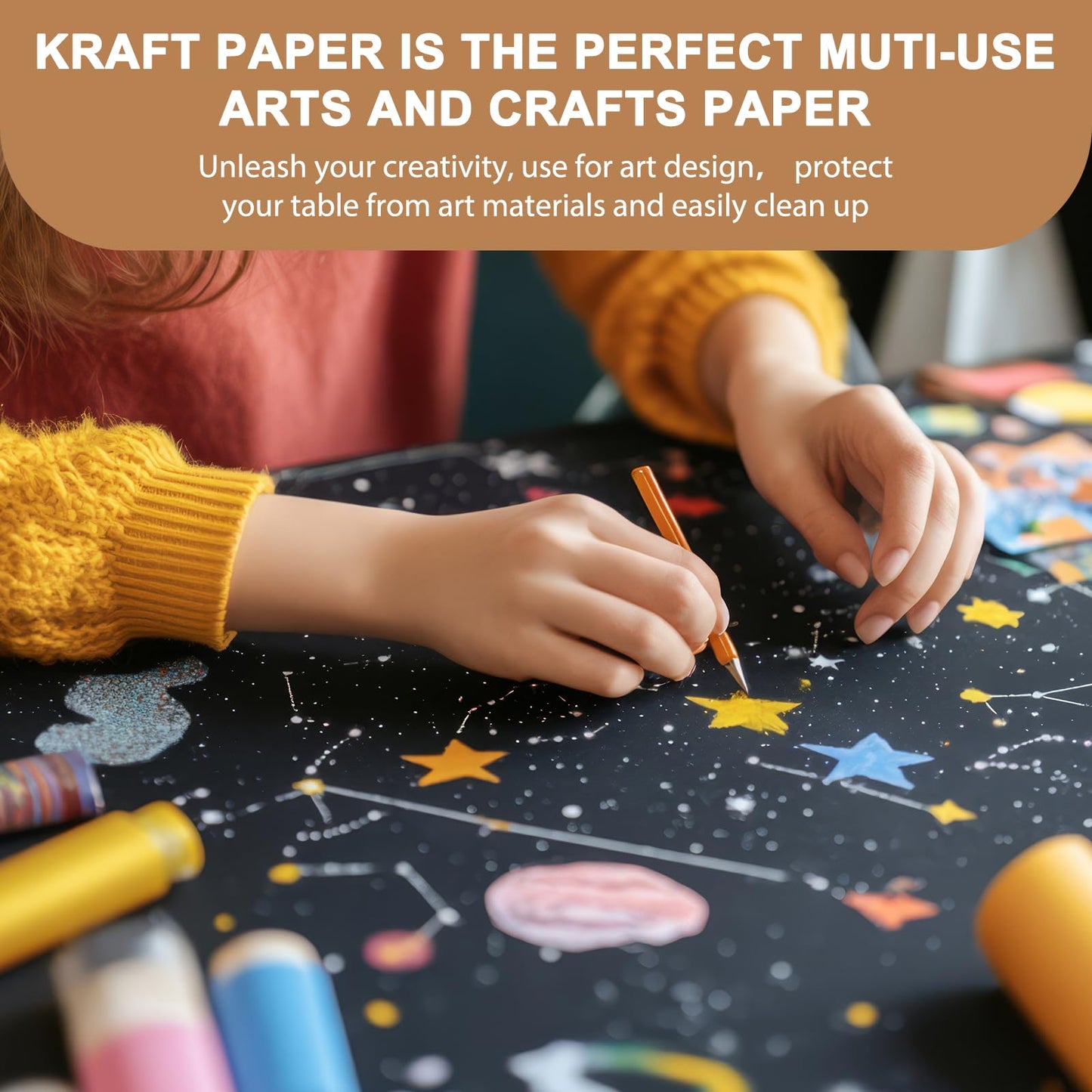 Moretoes 36" x 1,200"(100') Black Kraft Paper Roll for Bulletin Board, Wrapping Paper Roll for Gift Packing Craft Banner Art Table Covering Bouquet Flower Packing Moving Shipping 85GSM