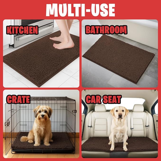 MudGuard Mat™ Dog Door Mat for Muddy Paws, Super Absorbent Microfiber, Non-Slip Indoor Mat, Quick Dry Chenille Mud Mat for Dogs & Entryway, Washable, Choco 24" x 36"