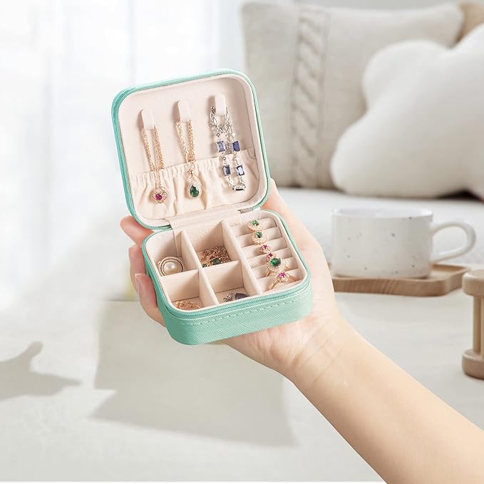 5pack/PU Leather Travel Jewelry Case, Mini Jewelry Box, Small Jewelry Organizer Portable Display Jewelry Storage Case for Rings Earrings Necklace Bracelet Bangle for Girls Women(Blue)