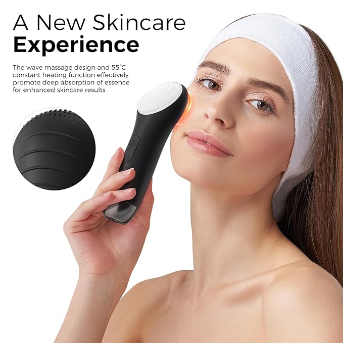 Face Scrubber Facial Cleansing Brush - Waterproof and Rechargeable Face Cleansing Brush with 4 LED Gentle Light, Cleansing, Exfoliating and Massaging, Electric Face Scrub Brush for Men & Women