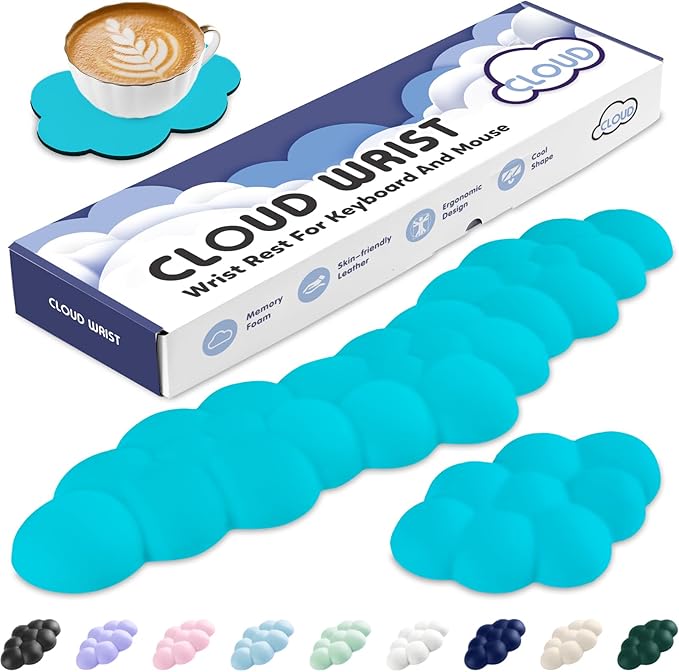 Sushret Cloud Wrist Rest for Keyboard and Mouse, Memory Foam PU Leather Keyboard Wrist Rest with Ergonomic Support, Non-Slip Base, Cute Arm Rest Pad & Palm Cushion, Office Desk Accessory, Scuba Blue