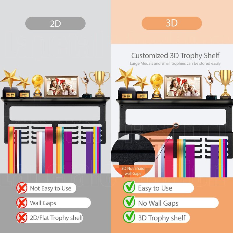Lapetale Fashion Personalized Medal Holder with Name Display Rack for Awards Ribbons - Metal Custom Sports Race Plaques Hanger for Wall Mount Hold Up 60 Medal Hanger Display for Athlete Boy Girl Kid