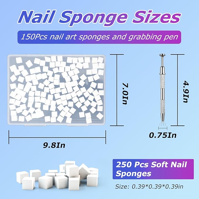 Soft Nail Sponges（250PCS）, Reusable Nail sponges,Nail DIY sponges, Nail Art sponges, 1PCS Grabbing Pen and Nail Brush Professional Accessories Manicure Salon Supplies