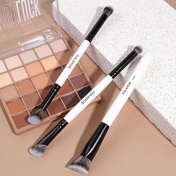 MAANGE 3 PCS Foundation Contour Conceal Brush Set, Makeup Brushes, Eyeshadow Concealer Brushes, Double Sided Blending Eyebrow Brush Professional Face brushes Set Tools, For Liquid, Cream, Loose Powder
