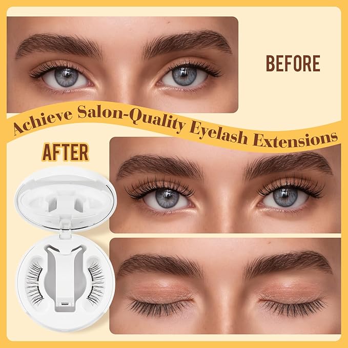 QUEWEL Magnetic-Eyelashes with Applicator, Upgrade 1 Pair Soft Magnetic Lashes, No Glue Needed Reusable Magnetic Eyelashes So Soft and Suitable for Beginners (Soft-Magnetic-C01)