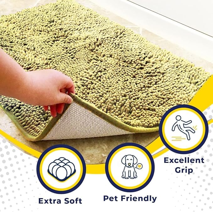 Muddy Mat® | Super Absorbent Door Mat Indoor, Microfiber Quick Dry Chenille Entryway Rug, Non-Slip Front Door Mat, Indoor Mats for Entryway, Machine Washable Pet Rug, Yellow 48" x 60"