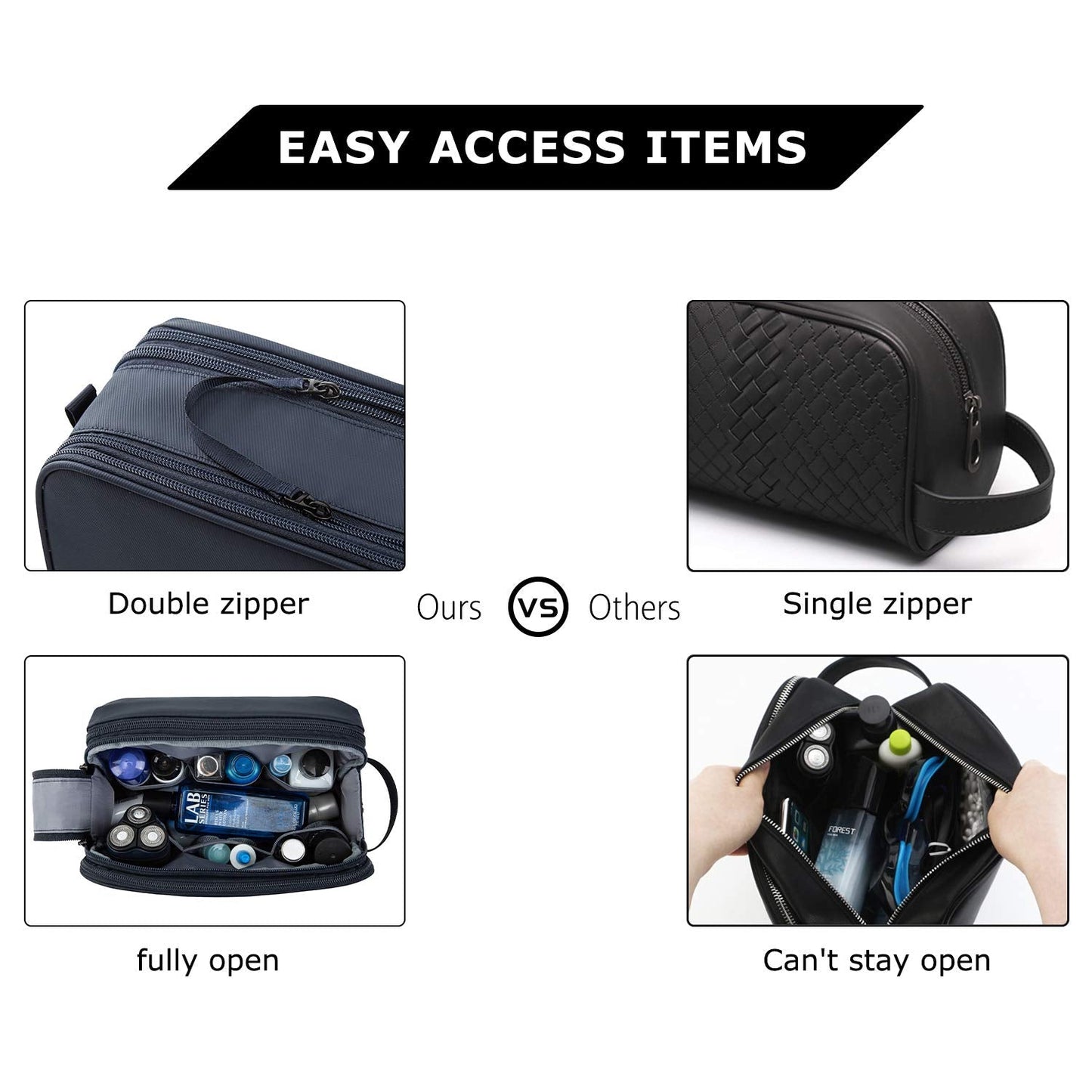 BAGSMART Toiletry Bag for Men, Travel Toiletry Organizer Dopp Kit Water-resistant Shaving Bag for Toiletries Accessories, Door Room Essentials,Navy Blue-medium