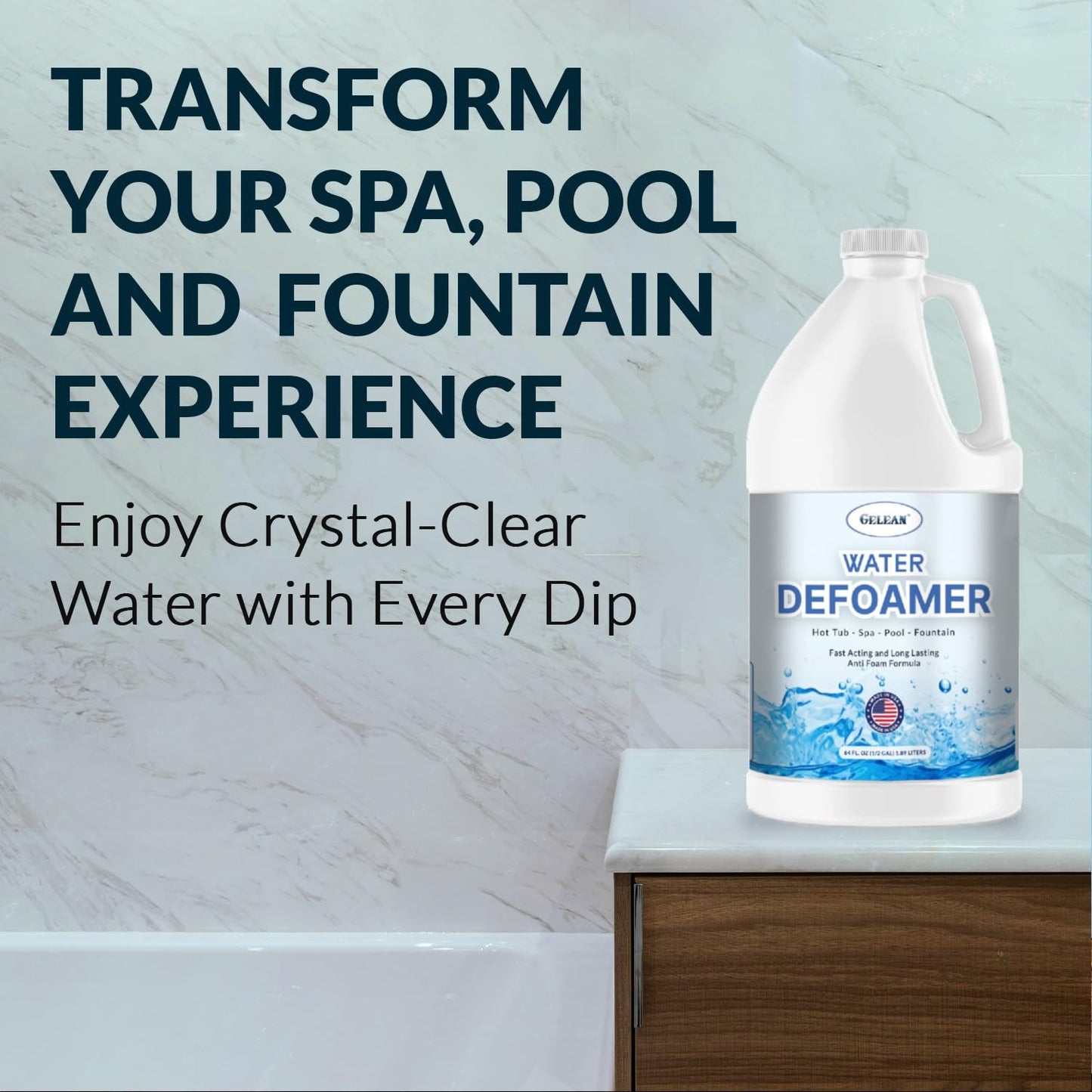 Hot Tub Defoamer - Pool, Fountain, Spa Anti Foam Defoamer -1/2 Gallon (64 oz.)- Eco Friendly & Safe Water Anti Foam - Quickly Removes & Prevents Foam - Silicone Emulsion HotTub Chemicals Made in USA,