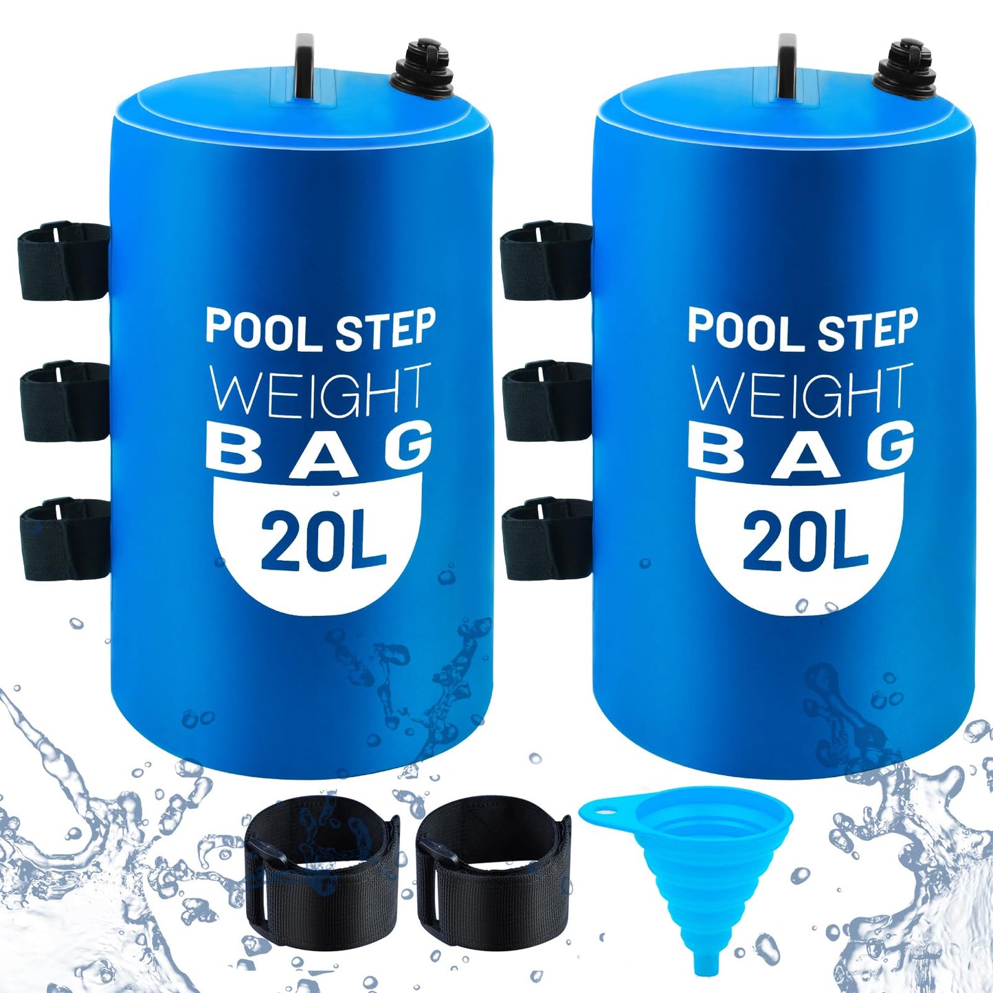 2PCS Pool Ladder Weights 20L/50lb Universal Pool Step Weights Sand Bag Waterproof 500D PVC Heavy Duty Swimming Pool Stair Weights for Above Ground and Inside Pool with 2 Handles and 1 Funnel Blue