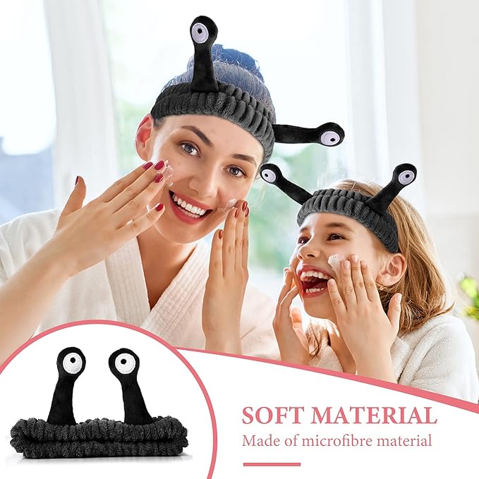 Face Wash Headband, Palm and Snail Spa Hair Bands Makeup Headbands Women Cartoon Cute Coral Fleece Elastic Headband Creative Hair Accessories for Washing Face Shower Sports (Black)