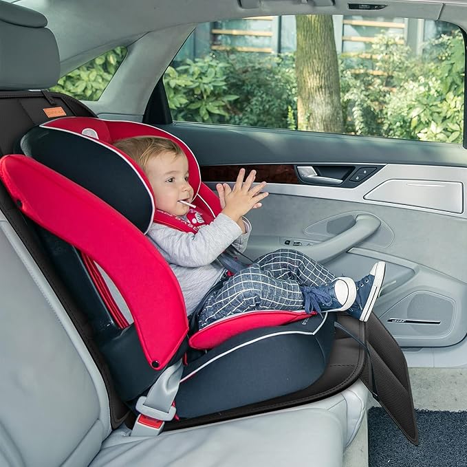 SMART ELF Car Seat Protector [1 Pack] Large Auto Protector for Child Seats with Thickest Padding and Non-Slip Backing Mesh Pockets for SUV, Sedan, Truck, Leather and Fabric - Black