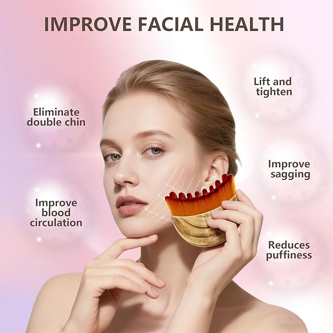 Lymphatic Contour Face Brush, Manual Drainage Massager, Natural Makeup Brush with Soft Bristles, Hypoallergenic Ergonomic Facial Cleansing for Sculpting (3-PCS)