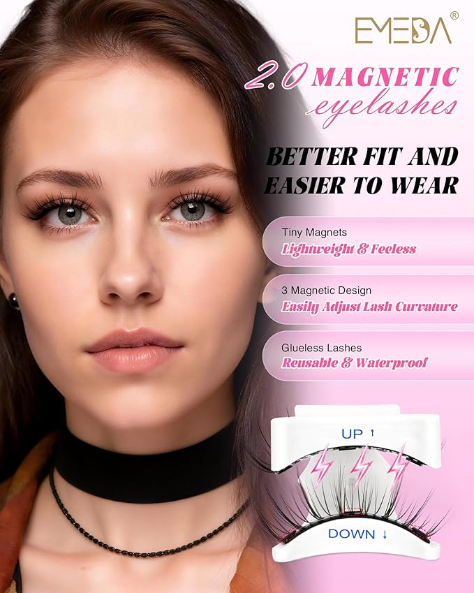 EMEDA Magnetic Eyelashes Natural Look No Glue Reusable Magnetic Lashes with Applicator, Faux Mink Lashes Lightweight & Comfortable for Women Sensitive Eyes Daily Makeup with Mirror Case (20)