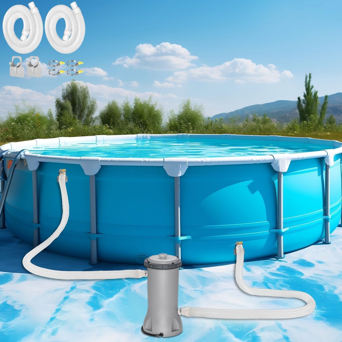 Conderyang 2Pack 1.25×59in EVA Pool Professional Hoses with 2026 Upgrade Flexible Tube Head and 2 Brackets for Above Ground Swimming Pools Pump Replacement Vacuum Heavy Duty Hose Pool Supply (White)