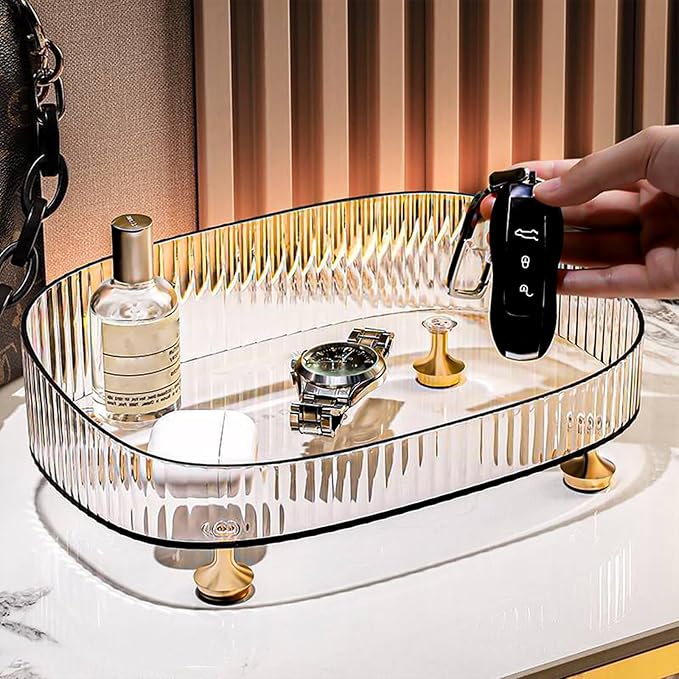 Perfume Organizer, Bathroom Vanity Tray, Makeup Trays for Dresser Top, Countertop Decorative Plastic Decor Tray, Perfume Organizer for Women, organizador de perfumes (Clear)