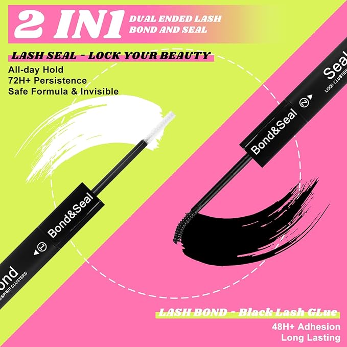 Lash Extension Kit 60D+80D+100D+200D Individual Lash Clusters 424PCS D Curl 10-18mm Volume Cluster Eyelash Extensions Kit with Lash Bond & Seal and Applicator for DIY Eyelashes Beginners