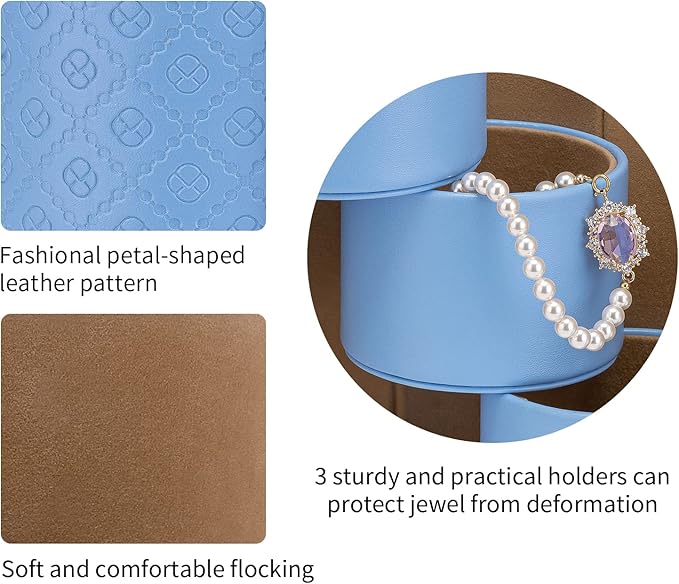 VLANDO Mother Gifts for Mom, Women, Wife - Travel Jewelry Oragnizer, 3-Layer Jewelry Storage Box, Travel Essential Accessories for Women, Gifts for Travelers Couples Mom Friends - Blue