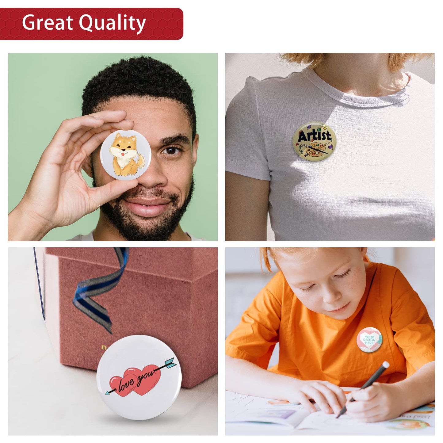Onemorello 200 Sets Button Maker Supplies, 1.26 inch / 32mm Button Parts Buttons Supplies, Approx. 1.25 in Blank Badge Parts with Blank Paper for Buttons Maker Machine Pin Maker Press