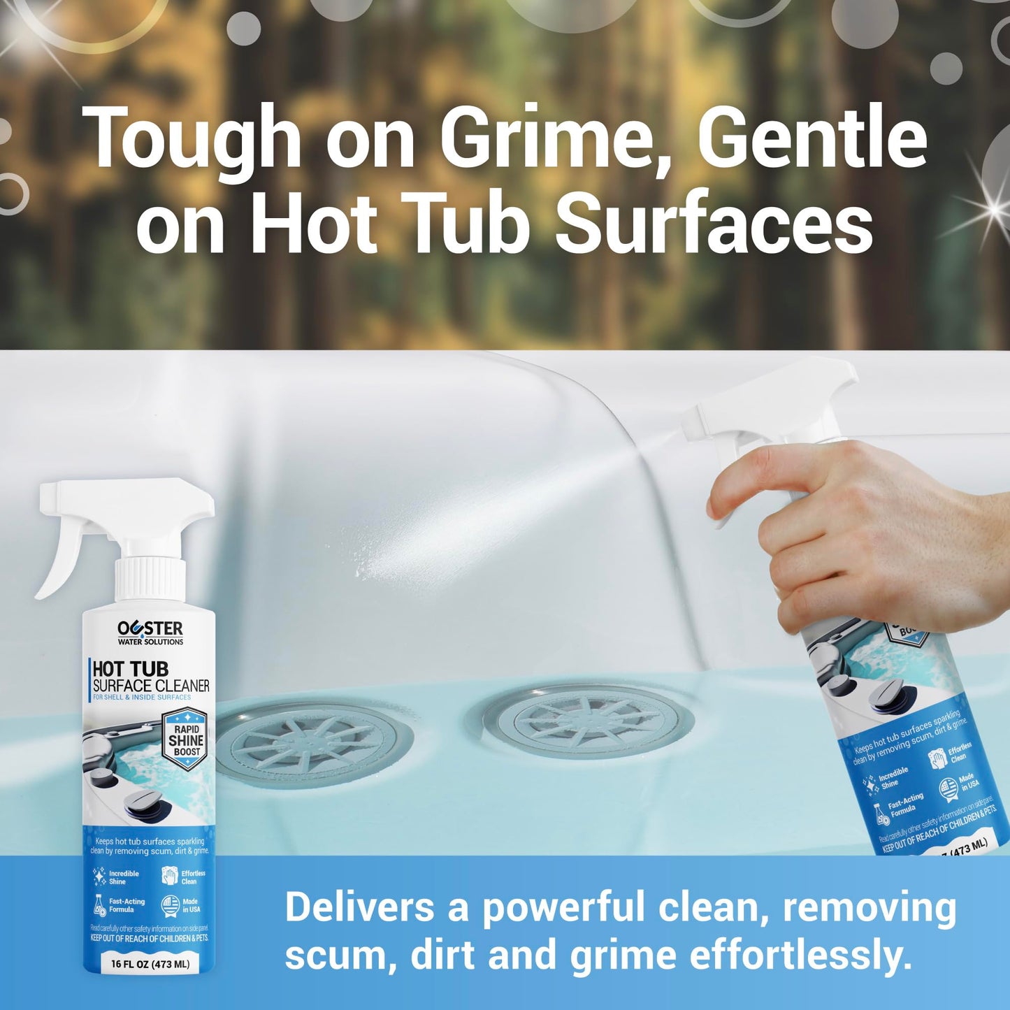 Bio Ouster Hot Tub Surface Cleaner - Hot Tub Cleaner for Inside Surface & Shell - For Standard and Inflatable Spas - Removes Dirt and Grime for a Sparkling Shine - Made in USA (16oz)