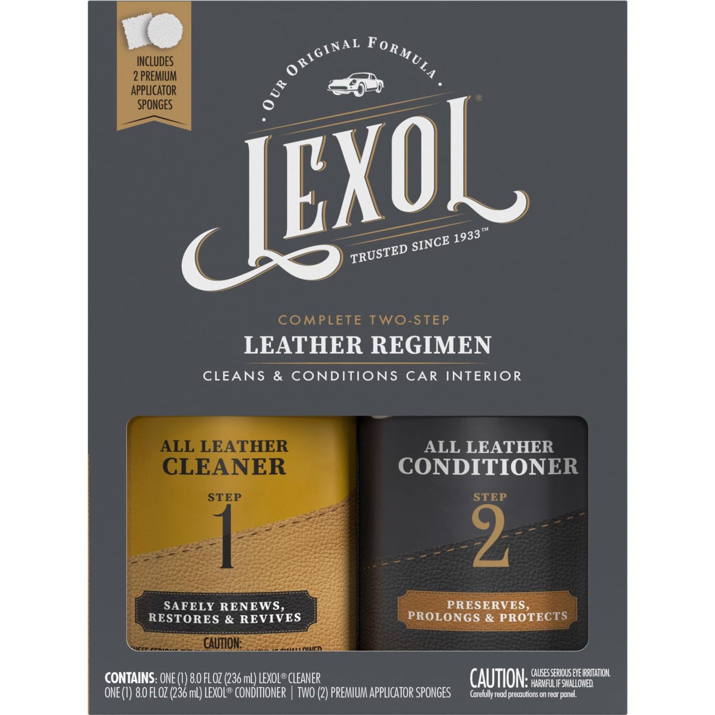 Lexol Leather Conditioner and Cleaner Kit by Lexol, Use on Furniture, Car Interiors, Shoes, Handbags, Includes 2 Application Sponges, Two-Step System, 8 oz Each
