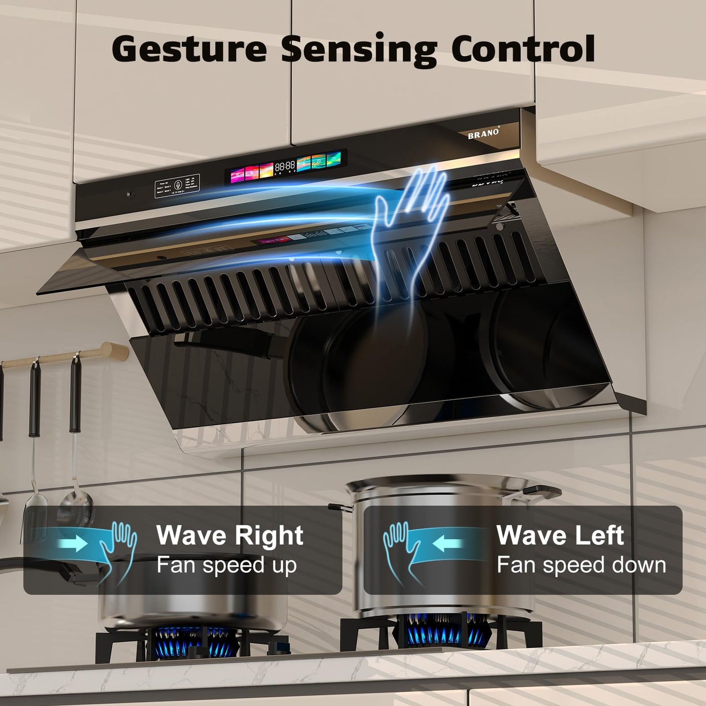 Under Cabinet Range Hood 36 inch,Range Hood 900 CFM with Voice/Gesture Sensing/Touch Control Panel,Unique Side-Draft Design for Under Cabinet Modern Kitchen Hood