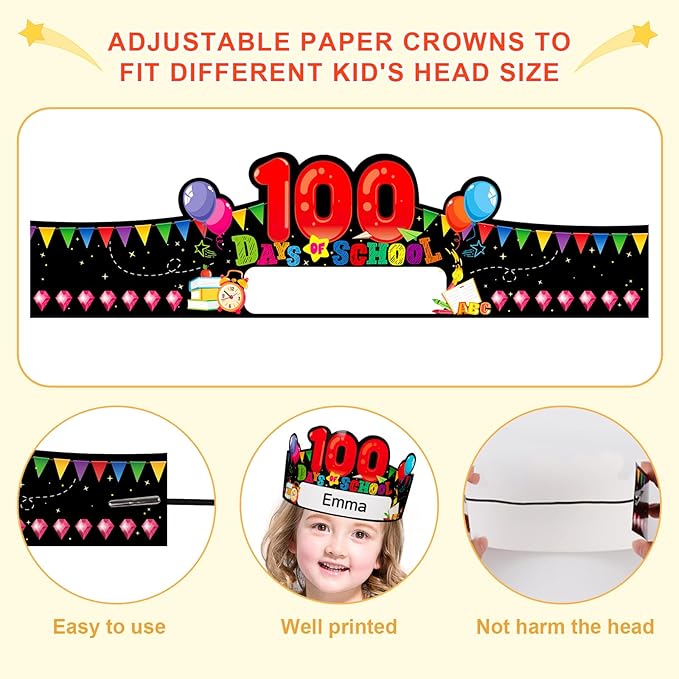 SICOHOME Paper Crown Hats Caps for Kids Paper Crowns for Students Classroom Kindergarten Preschool Party Supplies Adjustable