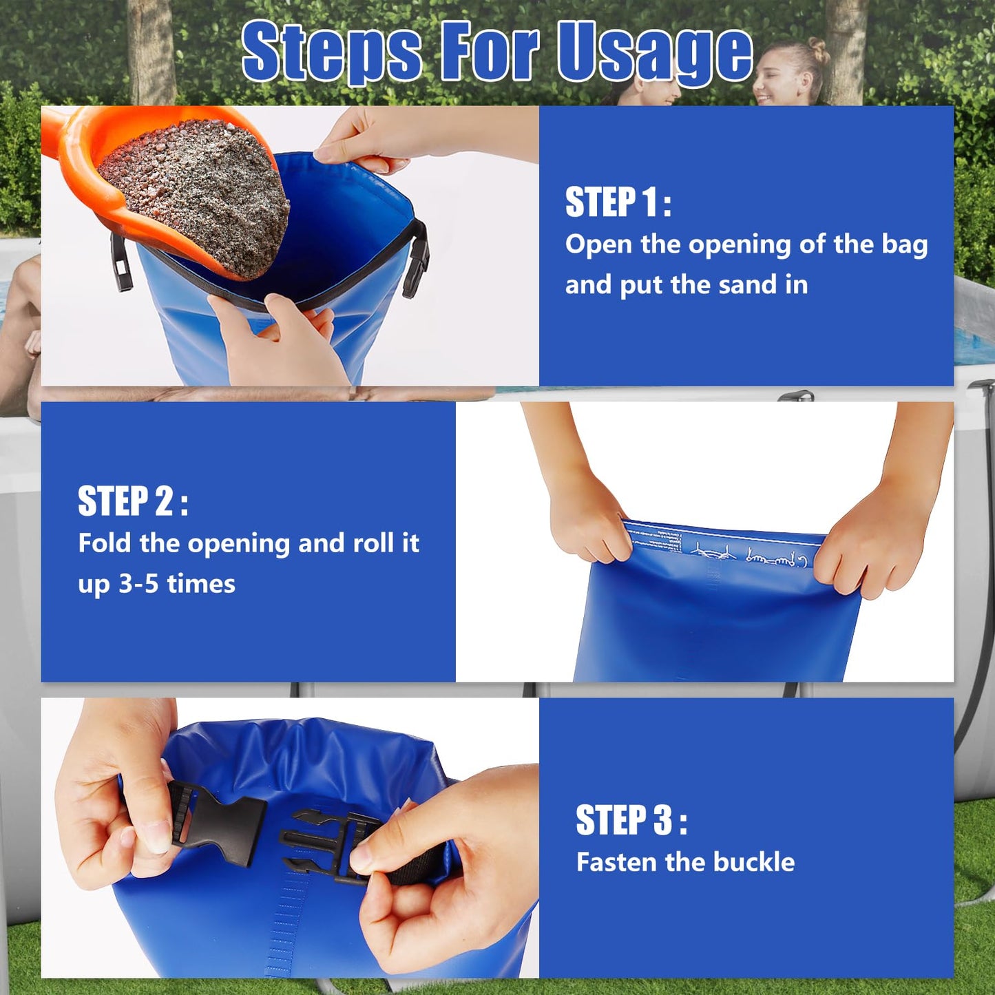 2 Pack 30lb Universal Pool Ladder Weights, No Breaken Pool Step Weights for Above Ground Pools, 500D PVC Waterproof Pool Stair Weights Pool Sand Bags for Above Ground Swimming Pools Stair (Blue)