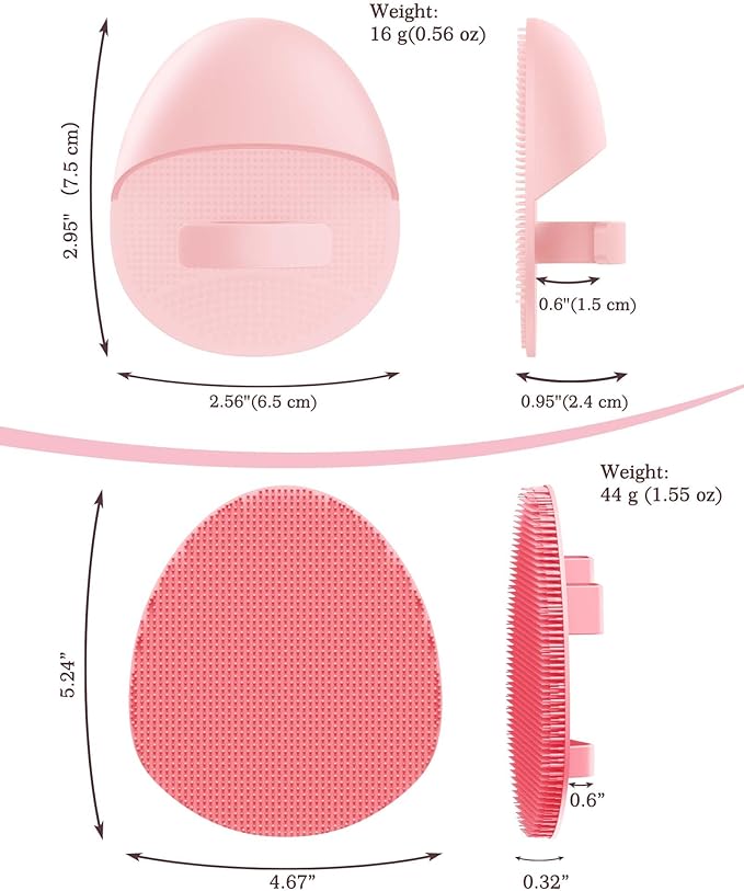 Manmihealth Silicone Back Scrubber (Thick Bristles) & Bath Glove & Face Brush Set(3PCS), Super-Exfoliating & Lathering Body Scrubber, Shower Brush, Face Scrubber Combination, with a Free Hook.(Pink)