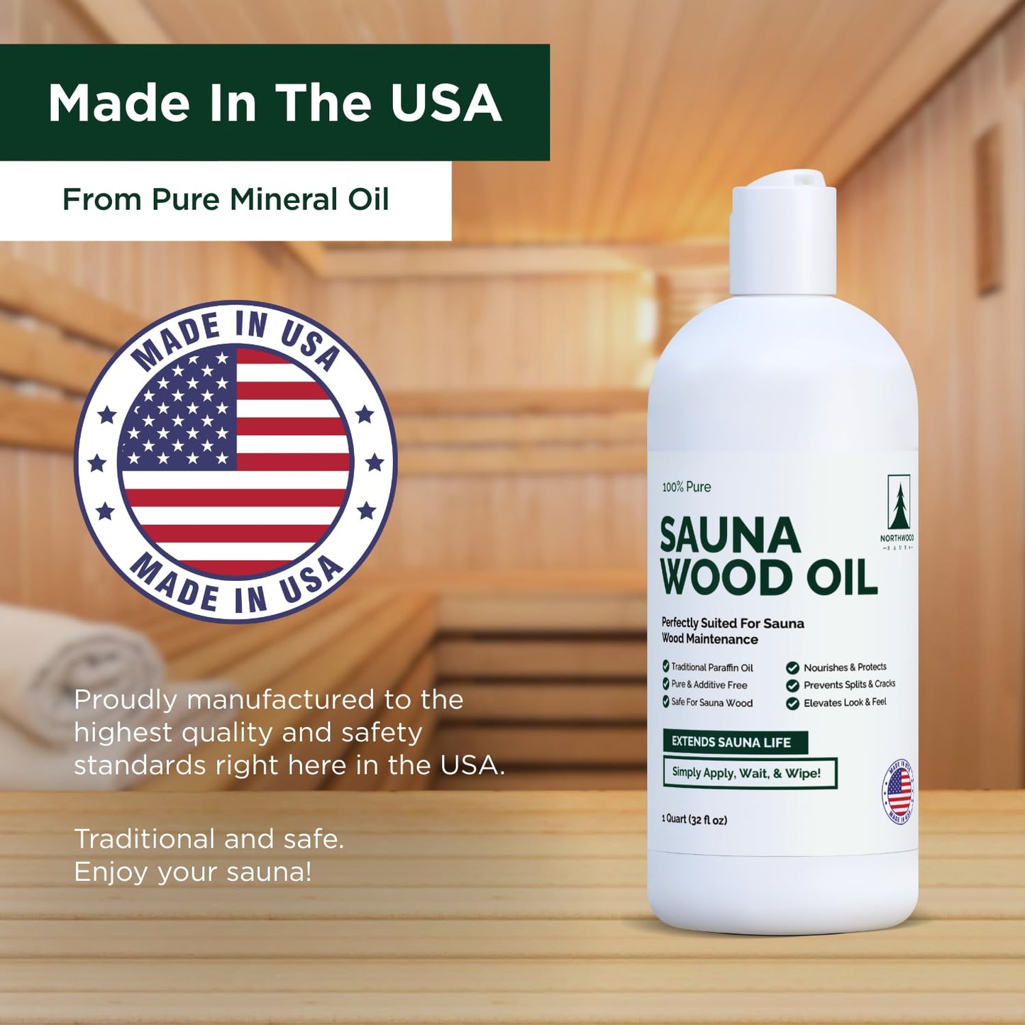 Northwood Sauna - Sauna Wood Oil - 100% Pure Paraffin Oil - Traditional Sauna Sealer - 1 Quart (32 Fl Oz)