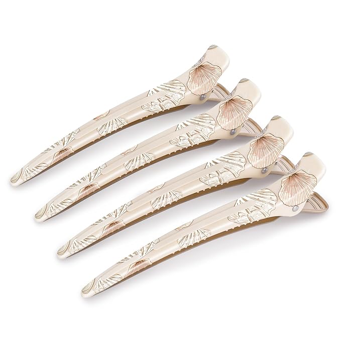 AIMIKE Shell Pattern Hair Clips for Girls – Cute No-Crease Duckbill Clips with Silicone Band, Gentle Non-Slip Sectioning Hair Clips for Kids, Teens & Women, Ideal for Makeup, Styling & Rollers, 4-Pack