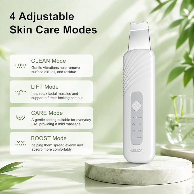 Blackhead Remover Tools, Face Scrubber Skin Spatula for Facial Cleansing, 4 Modes Pore Cleaner with 304 Stainless Steel Blade, Type-C Rechargeable, Silicone Face Brush, 4 Needles, PP Box