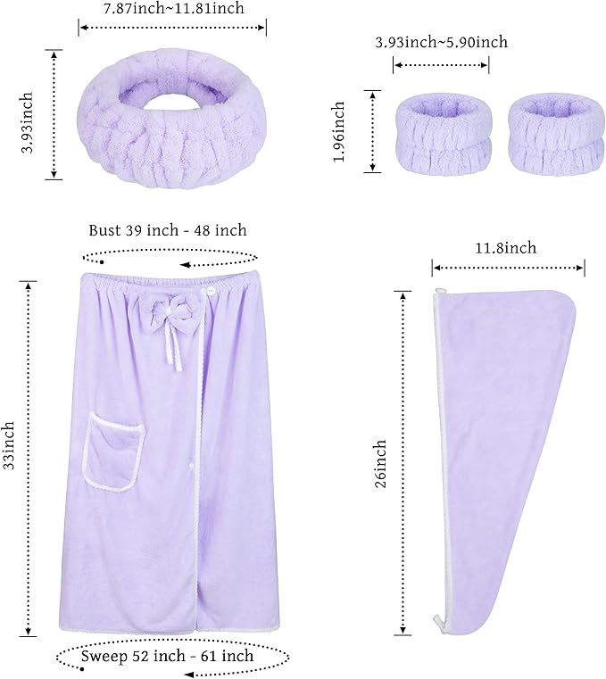 Towel Wrap Women Shower Robe Adjustable Closure Bathrobe with Hair Drying Towel & Spa Wraps