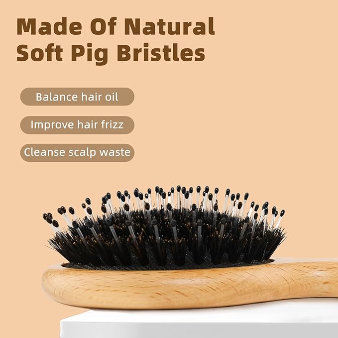 BLACK EGG Hair Brush Mini Boar Bristle Hairbrush for Thick Curly Thin Long Short Wet or Dry Hair Detangle Massage Add Shine